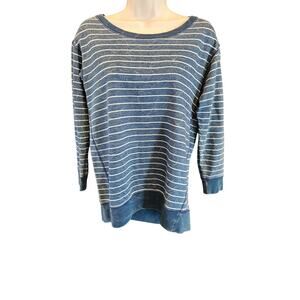 Theory size P blue chambray striped vintage fade slub sweater EUC Warm PETITE